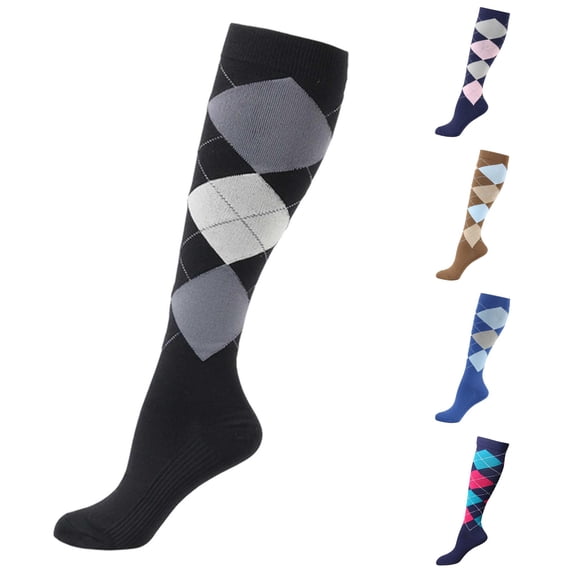 Xijirk Argyle Knee High Socks Women Classic Plaid Knit Knee Length Socks Casual Preppy Daily Outfits Size:L