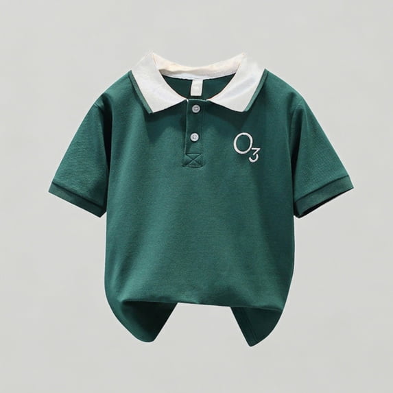 Xijirk BToddler Boys' Short Sleeve Polo Shirt Contrast Collar and with Animal Embroidery Casual Summer Wear,8-9 Years