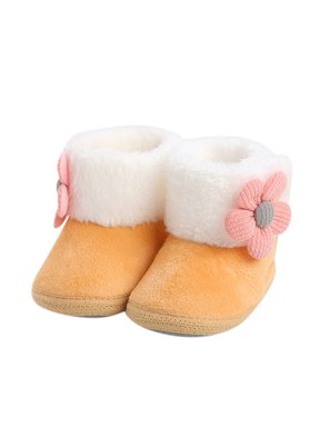 Xijirk Baby Booties with 3D Flower and Plush Collar for Daily Wear and Colder Days,6-12 Months