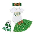 thumbnail image 1 of Xijirk Baby Girls St Patricks Day Clothes Set Short Sleeve Romper Bodysuit Tutu Skirt Headband Leg Warmers Holiday Dress Up Outfit 4PCs Photoshoot,3-6 Months,White, 1 of 7