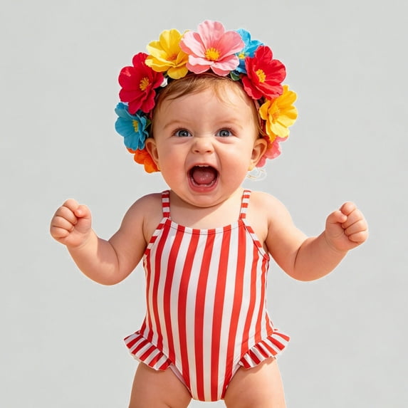 Xijirk Baby Girls' Striped One-Piece Swimsuit Ruffle Hem Design for Summer Beach,9-12 Months