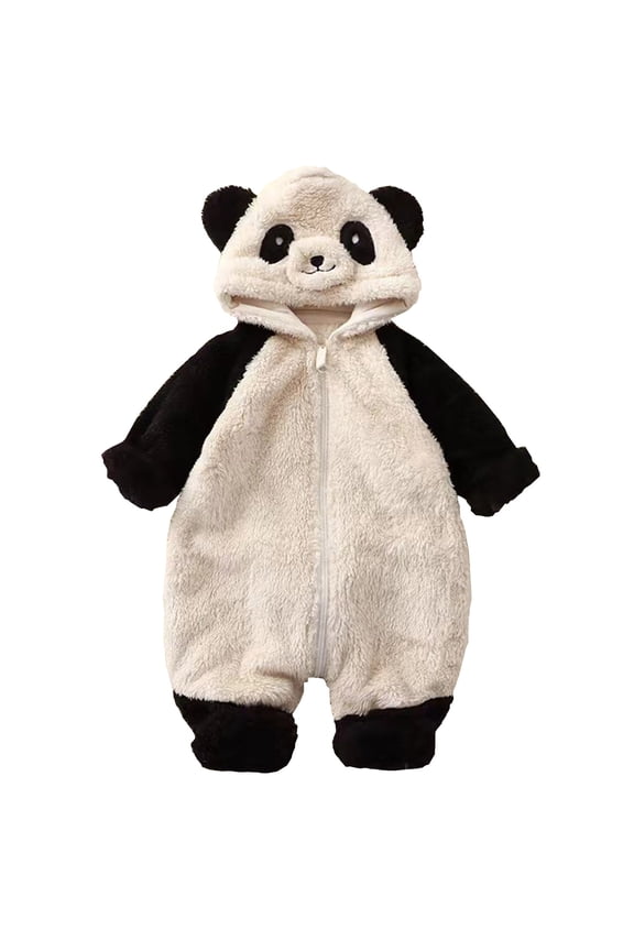 Baby Hooded Romper Adorable Panda Themed Jumpsuit Comfortable Unisex Seasonal Outfit One Piece Playwear for and Toddler Daily Wear,Black,0-3 Months