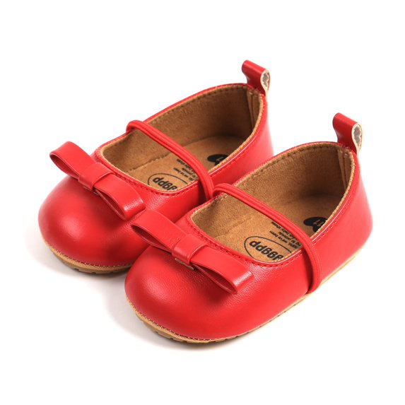 Xijirk Baby Mary Jane Dress Shoes with Bow and Slip-On Design for Christening and Family Photos,12-18 Months