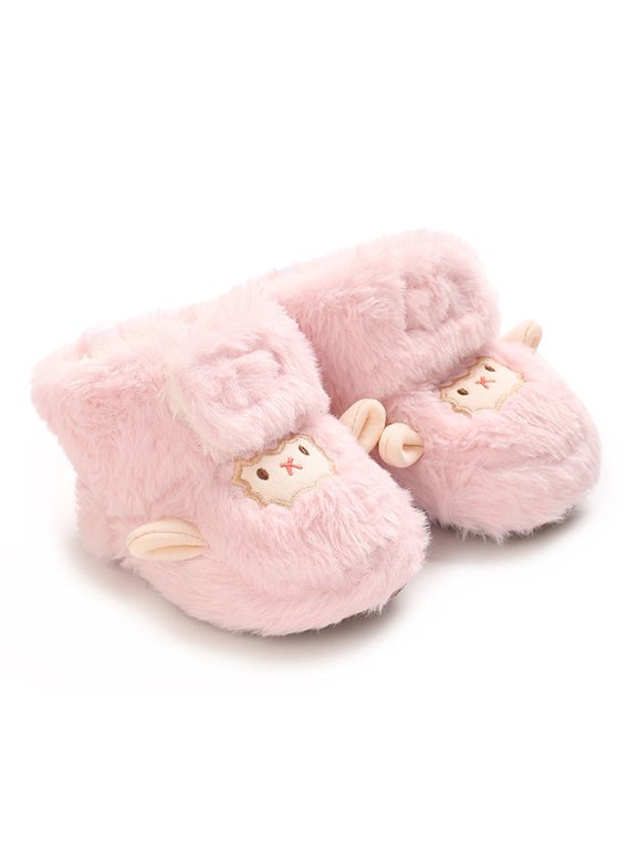 Xijirk Baby Plush Little Lamb Embroidery Booties with 3D Ears and Hook and Loop Closure for Daily Wear and Colder Days,0-6 Months