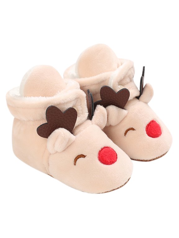 Xijirk Baby Reindeer Booties with 3D Ears and Snap Button Closure for Christmas Outfits and Holiday Photos,0-6 Months