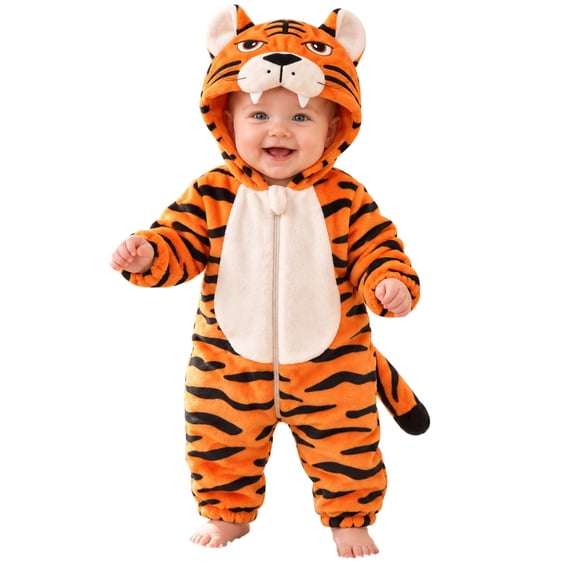 Xijirk Baby Tiger Onesie with 3D Head and Tail for Halloween and Play,0-1 Months