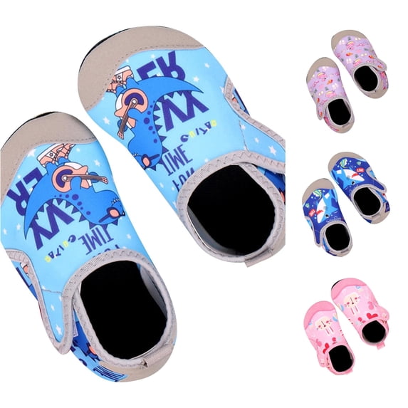 Xijirk Baby Toddler Water Shoes Shark Print Aqua Socks Non-Slip Swim Shoes Sky Blue,12-15 Months