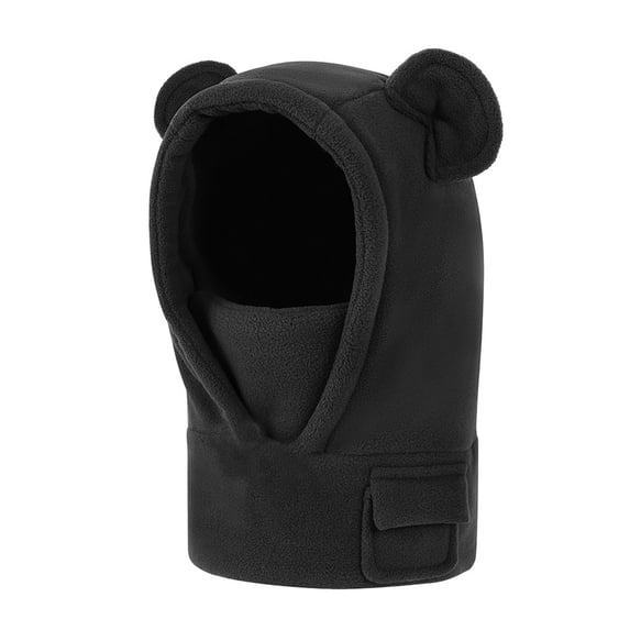 Xijirk Bear Ear Baby Balaclava Hat Detachable Face Cover Integrated Neck Warmer Beanie Black,5-16 Years