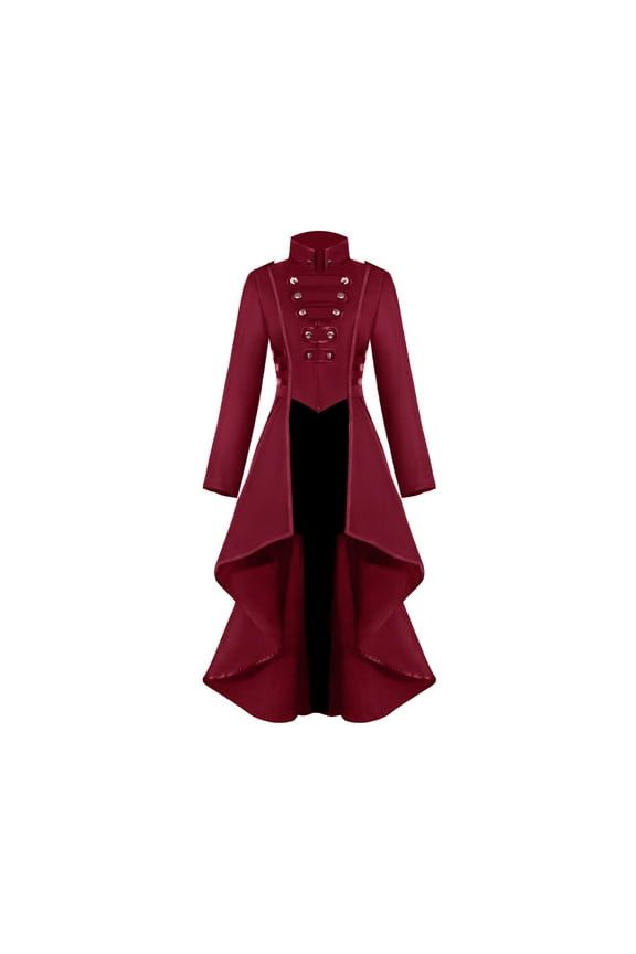 Big Girls Gothic Tuxedo Dress Long Trench Top Elegant Lace Details Dramatic Party Gown Halloween Attire Gothic Tuxedo Dress Evening Wear,Red,17-18 Years