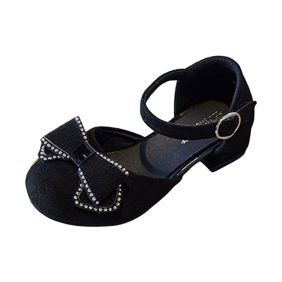 Xijirk Big Girls Thick Heel Sandals Bow Small High Heel Princess Sandals,Size 2