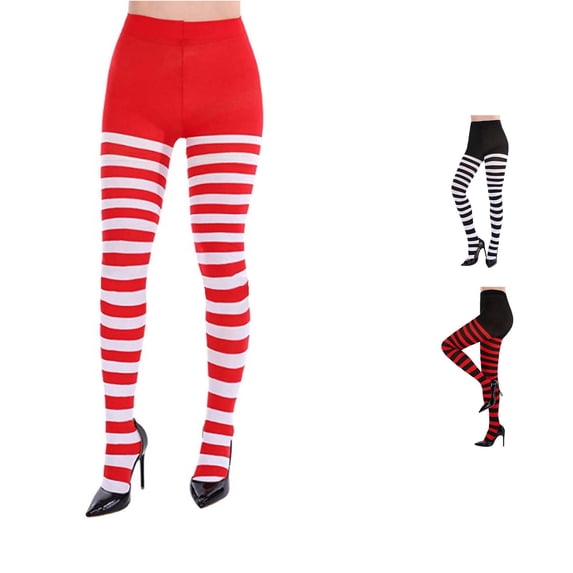 Xijirk Black Red Striped Tights Womens Stretch Full Length Pantyhose for Halloween Cosplay Party Size:One Size