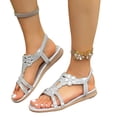 thumbnail image 1 of Xijirk Boho Glitter Sandals for Women Rhinestone T Strap Flat Sandals with Elastic Slingback Soft Sole Casual Shoes Comfortable Flip Flops for Beach Leisure,Silver,9, 1 of 9