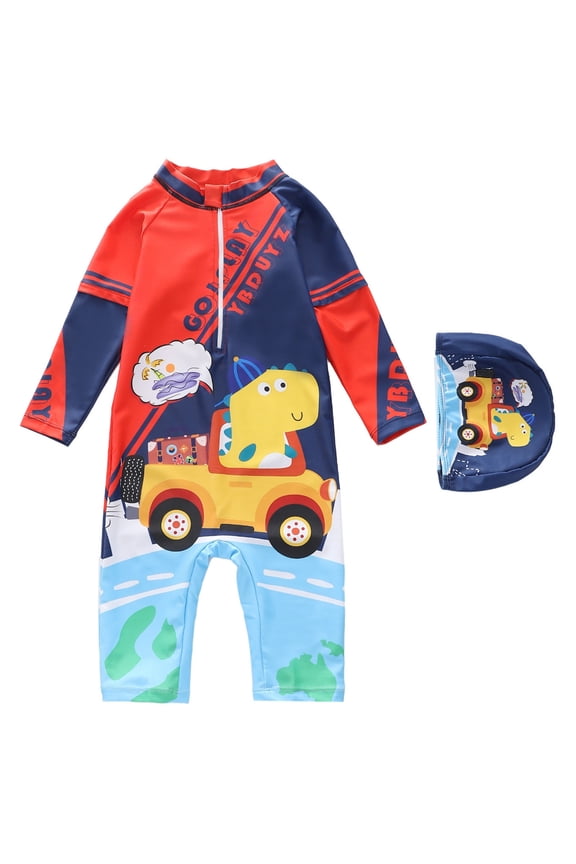 Boy Swimsuit,Long Sleeve Swimsuit UPF 50 Sun Printed Rash Guard Clothing Kids Swimwear for Beach Pool Activities,Toddler Swimsuit Boy,Navy2,4-5 Years