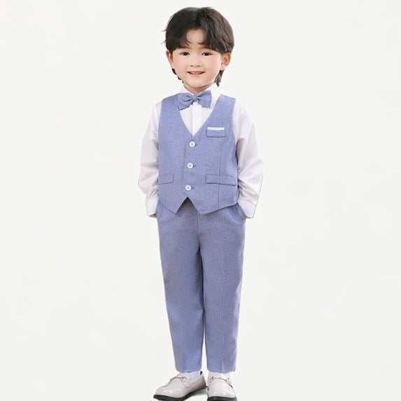 Xijirk Boys 3‑Piece Formal Tuxedo Suit Slim Fit Vest Dress Shirt Pants with Bow Tie for Party Performance Wear,18-24 Months