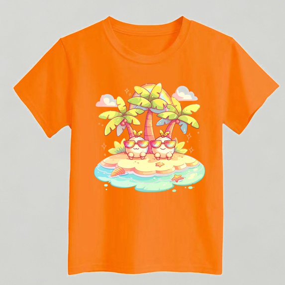 Xijirk Boys Girls Island Print Casual T Shirt Short Sleeve Comfort Fit Top for Beach Daily Wear,7-8 Years