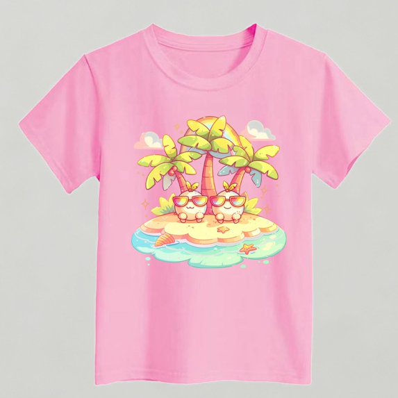 Xijirk Boys Girls Island Print Casual T Shirt Short Sleeve Comfort Fit Top for Beach Daily Wear,7-8 Years