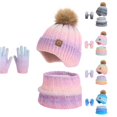 thumbnail image 1 of Xijirk Boys Girls Kids Knit Winter Set Consisting of Gradient Pom Hat, Scarf, and Touchscreen Gloves for Cold Weather, 1 of 4