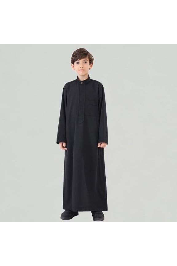 Xijirk Boys Long Sleeve Arabic Thobe Traditional Kaftan Robe for Teenage Boys Elegant National Wear,11-12 Years