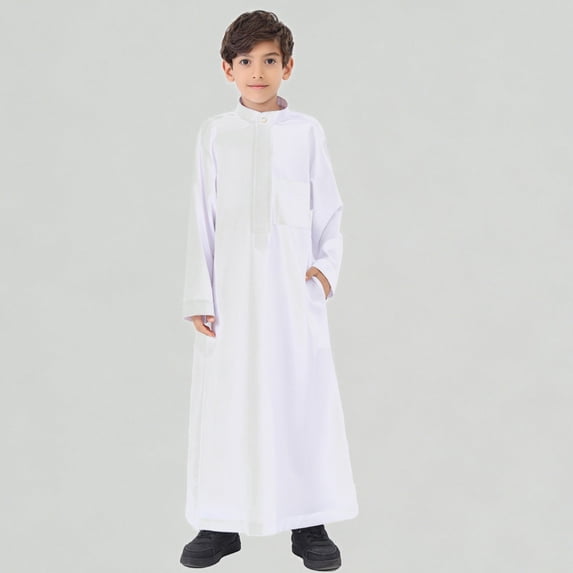 Xijirk Boys Long Sleeve Arabic Thobe Traditional Kaftan Robe for Teenage Boys Elegant National Wear,13-14 Years