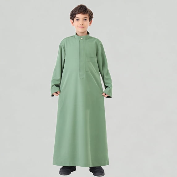 Xijirk Boys Long Sleeve Arabic Thobe Traditional Kaftan Robe for Teenage Boys Elegant National Wear,4-5 Years