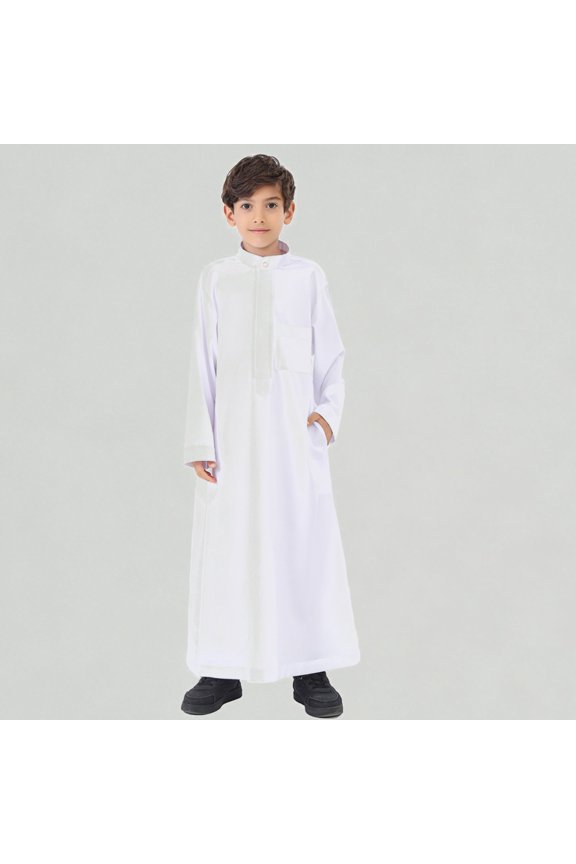 Xijirk Boys Long Sleeve Arabic Thobe Traditional Kaftan Robe for Teenage Boys Elegant National Wear,5-6 Years