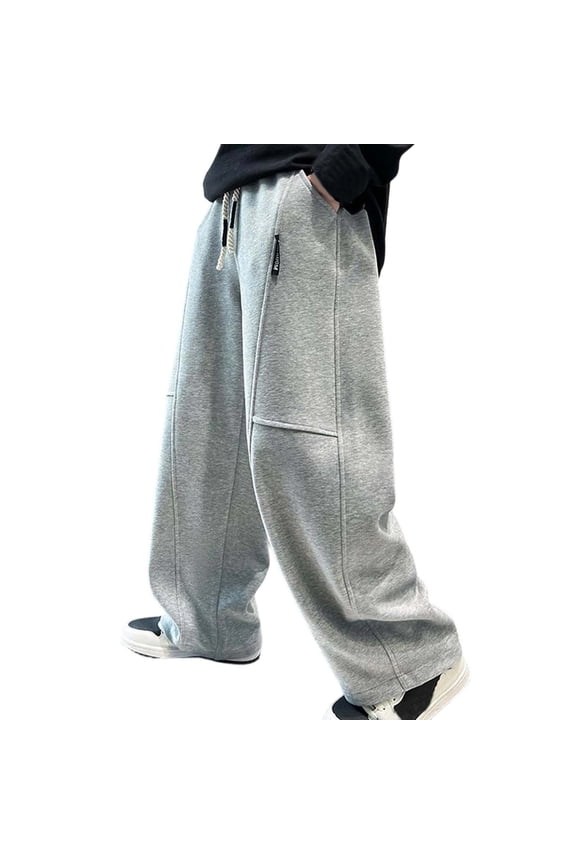 Boys Pants,Wide Leg Pants Lined Winter Casual Trousers Thickened Warm Sweatpants Loose Fit Joggers for Cold Weather Play,Boys Sweatpants,6-7 Years,Grey