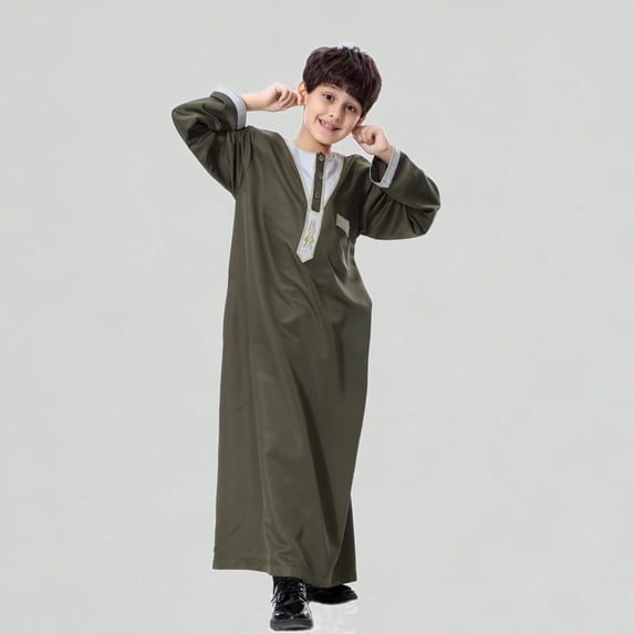 Xijirk Boys Shirts Long Sleeve Thobe Traditional Arab Robe for Youth Casual Kaftan Dress for Daily & Festive Wear,9-10 Years
