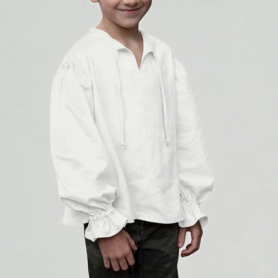 Xijirk Boys Shirts Style Dress Shirt for Boys with Elegant Ruffled Long Sleeves and Classic Historical Design,10-12 Years