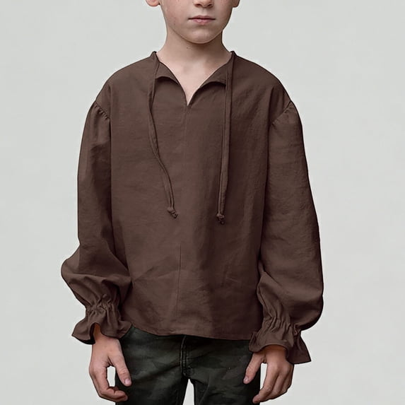 Xijirk Boys Shirts Style Dress Shirt for Boys with Elegant Ruffled Long Sleeves and Classic Historical Design,6-8 Years