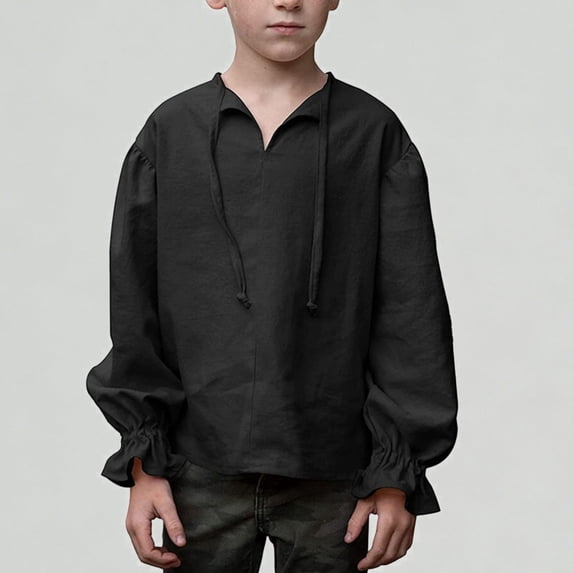 Xijirk Boys Shirts Style Dress Shirt for Boys with Elegant Ruffled Long Sleeves and Classic Historical Design,8-10 Years