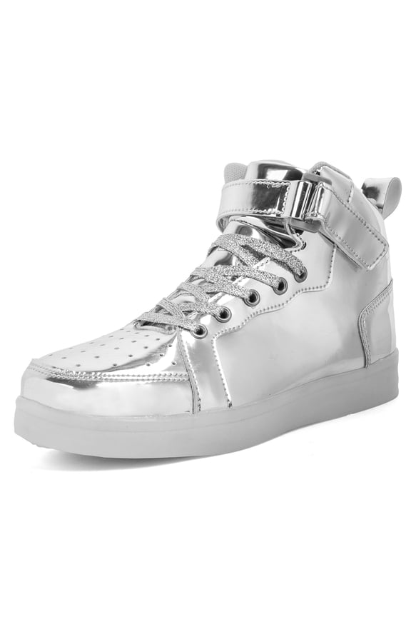 Boys Shoes,Kids LED Light Up Shoes Unisex High Top Sneakers with Flashing Lights USB Rechargeable Battery Childrens Illuminated Athletic Shoes,Toddler Shoes,Silver,4.5-5 Years