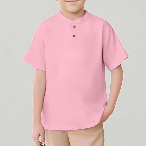 Xijirk Boys Short Sleeve Button Front Tee Soft Breathable Casual Wear Tops for School Outdoor Play Neck Design,7-8 Years