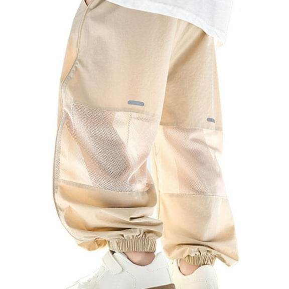 Xijirk Boys Sweatpants,Athletic Jogger Pants with Side Mesh for Active Kids Comfortable Elastic Trousers Daily Wear Breathable Sport Pants,Boys Pants,01 Khaki,4-5 Years