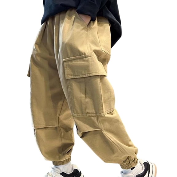 Xijirk Boys Sweatpants,Cargo Jogger Pants Comfortable Adjustable Waist Casual Trousers with Drawstring Ankle for Kids and Big Boys Youth Outdoor Playwear,Boys Pants,07 Khaki,8-9 Years