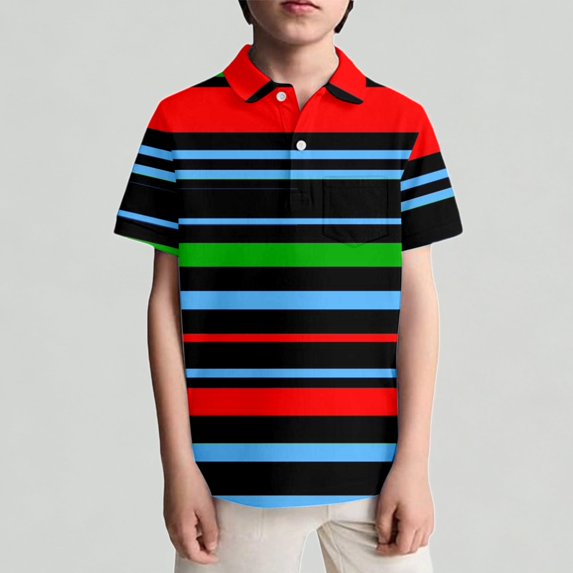 Xijirk Boys T Shirts Casual Short Sleeve Striped Polo Shirt Featuring Functional Chest Pocket for Play and Everyday Wear,7-8 Years