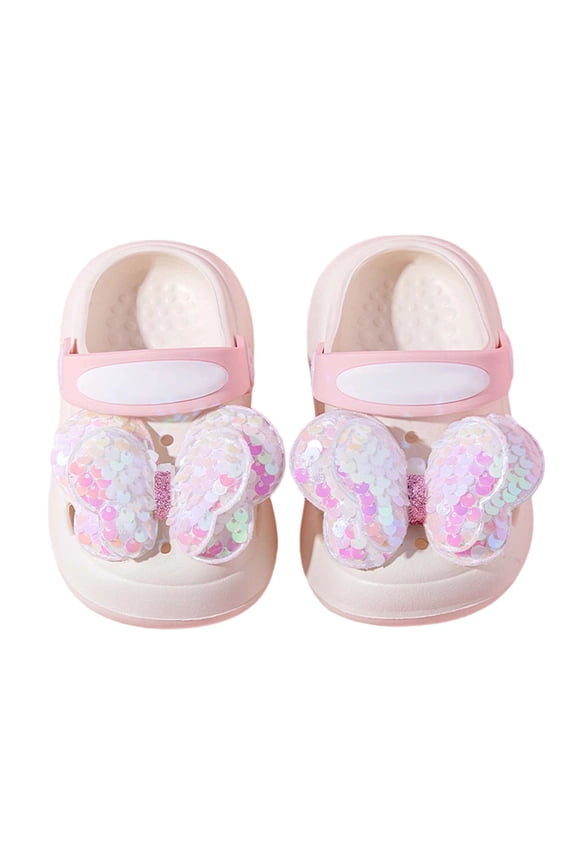 Boys and Girls Lightweight Flexible Clogs with Sparkly Sequin Bow Design Soft Sole for Indoor Outdoor Beach Pool,White,3.5-4 Years