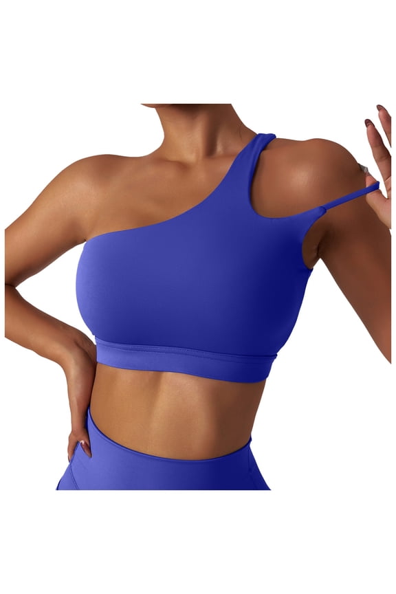 Bras for Women,Backless Sports Bra One Shoulder Sexy Padded Bustier Push Up Gym Tops Straps Yoga Bra for Workout Fitness,Sports Bras for Women,Blue,S