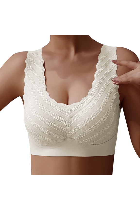Bras for Women,Chest Wrapped Vest Bra Gathered No Steel Ring with Chest Pad Closed Bottom Plus Size Seamless Bra for Everyday Wear,Sports Bras for Women,Light Yellow,L