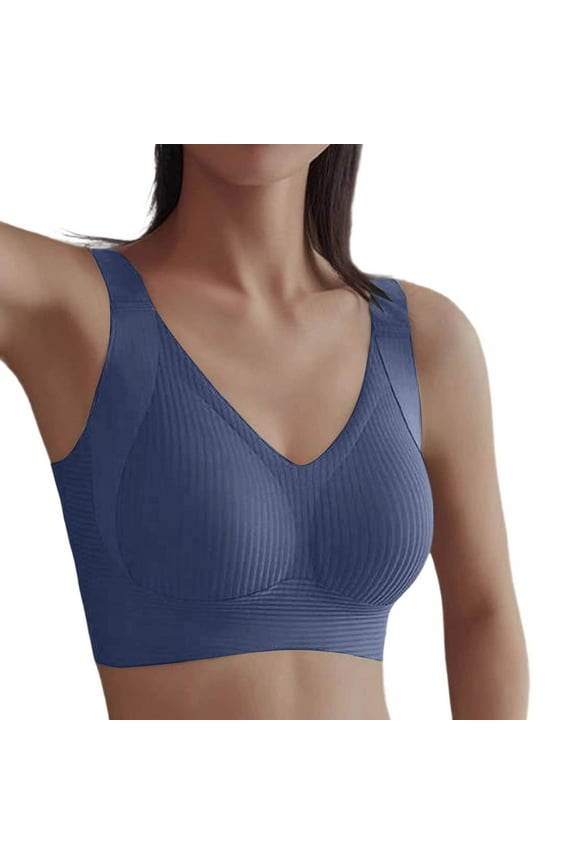 Bras for Women,Seamless Wireless Full Coverage Bra Comfort Support Non Padded No Underwire Plus Size Bra Droop Side Smoothing,Sports Bras for Women,Blue,M