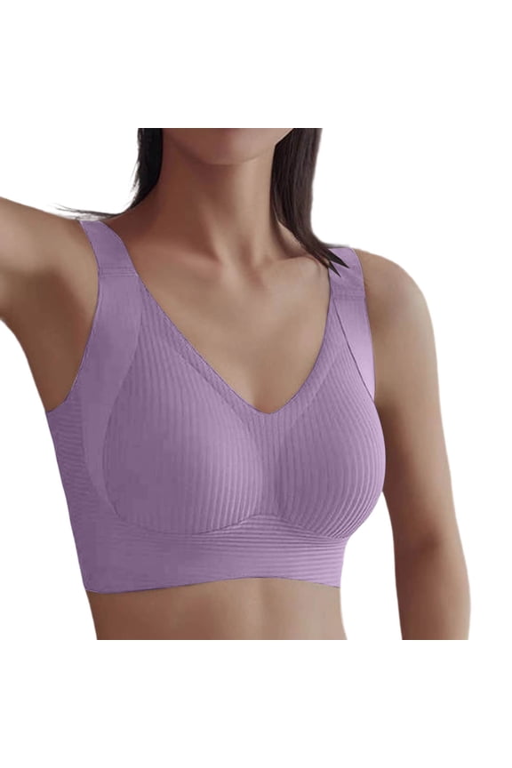 Bras for Women,Seamless Wireless Full Coverage Bra Comfort Support Non Padded No Underwire Plus Size Bra Droop Side Smoothing,Sports Bras for Women,Purple,2XL