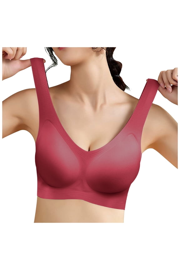 Bras for Women,Super Soft Jelly Fabric Bra Wire Free Seamless Comfortable Non Restraining Breathable Design Bra for Sports Wear,Sports Bras for Women,Red,40-60KG