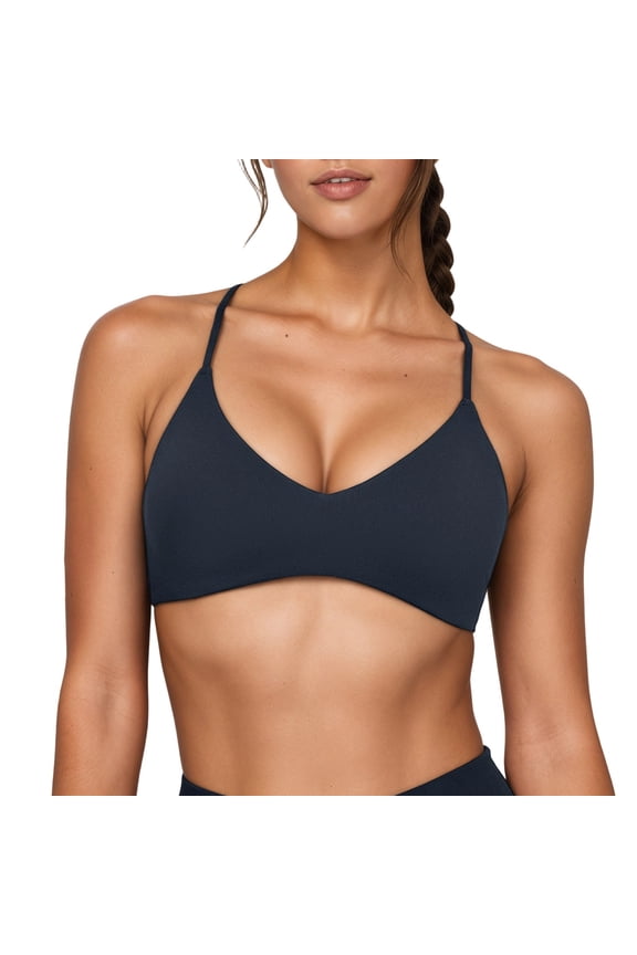 Bras for Women,Versatile Strappy Back Sports Bra with Removable Pads Comfort Support Seamless Bra for Yoga Gym Everyday Wear,Sports Bras for Women,Blue,S