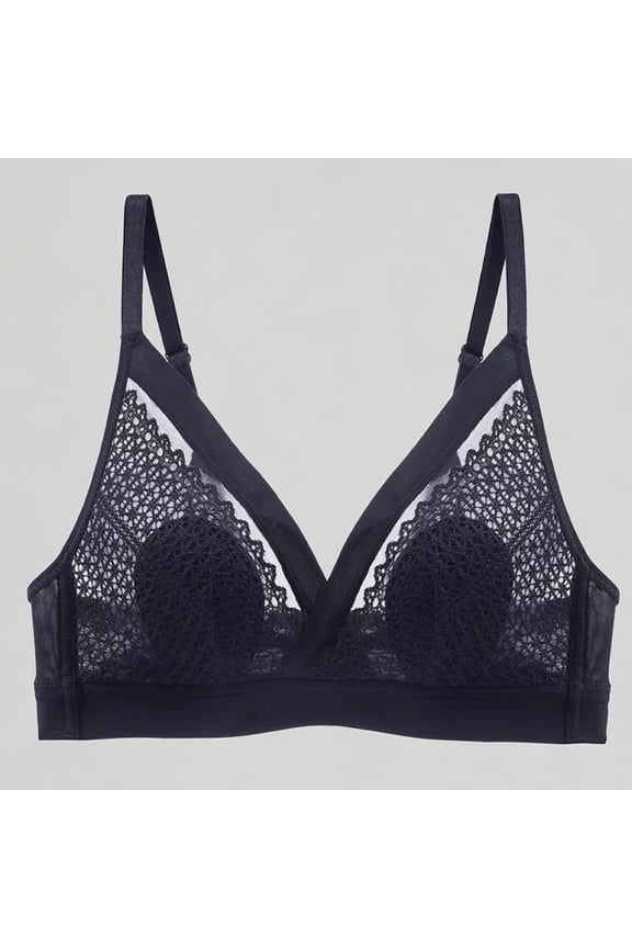 Xijirk Bras for Women French Lace Triangle Bralette Wireless Comfort Support Bra with Sheer Mesh Adjustable Straps Everyday ,2XL