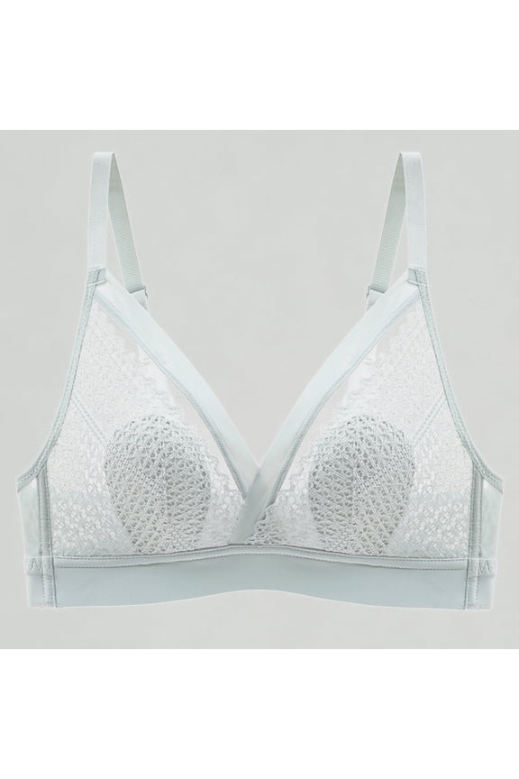 Bras for Women French Lace Triangle Bralette Wireless Comfort Support Bra with Sheer Mesh Adjustable Straps Everyday ,L