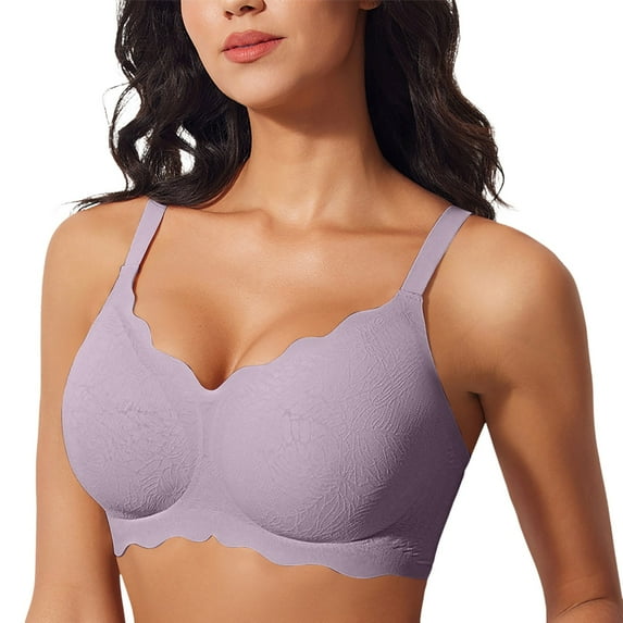 Xijirk Bras for Women Seamless Wireless Bra Supportive Innerwear Three Hook Closure Comfort Bra for Versatile Daily Wear,Purple,3XL