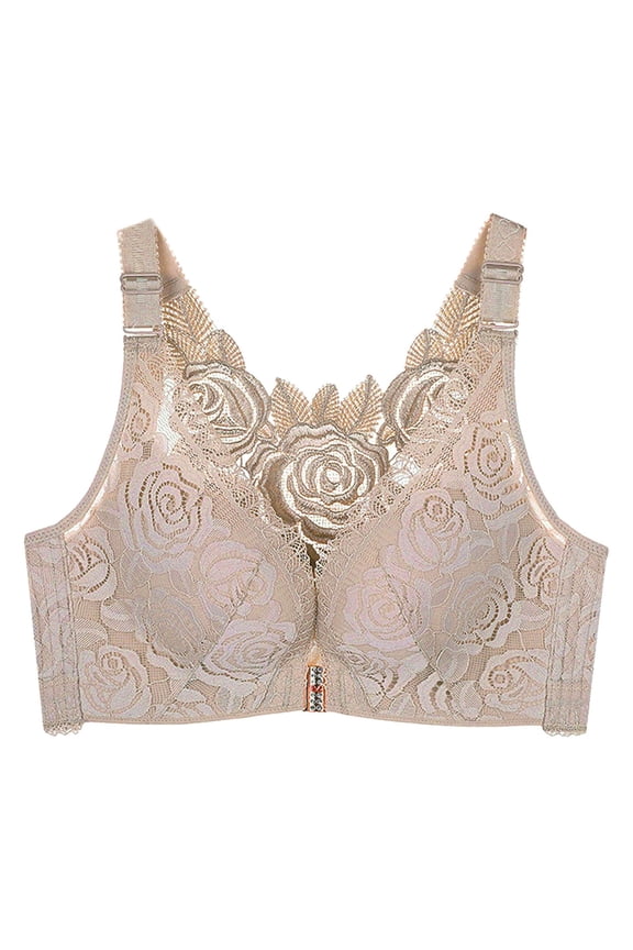 Bras for Women Yoga Sleep Bra Front Buckle Lace Trim Seamless Bra Support Bra for Movement Comfort and Wear,Light Gray,40/90D