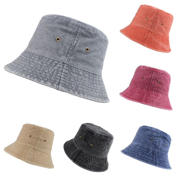 Xijirk Bucket Hat with Metal Eyelet Details and Washed Texture for Casual Outdoor Street Matches for Women,Grey,One Size
