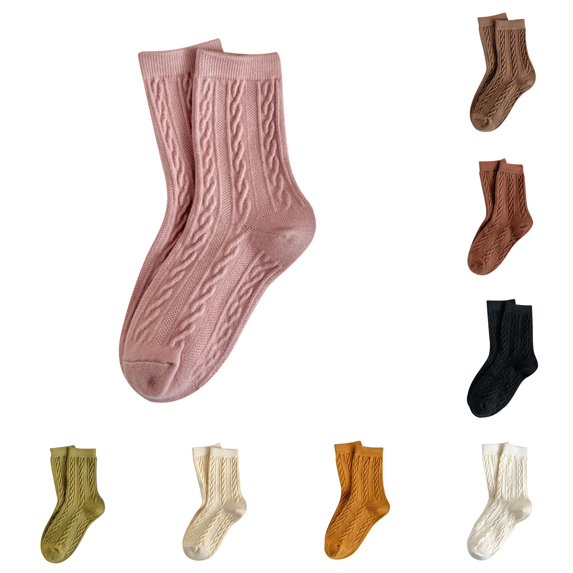 Xijirk Cable Knit Crew Socks Textured Mid Calf Knit Socks Retro Stylish Casual Socks for Women Pink,One Size
