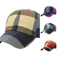 thumbnail image 1 of Xijirk Color Block Plaid Baseball Cap Soft Woven Curved Brim Headwear for Autumn Winter Street Style Travel Daily Casual Activities,Khaki,One Size, 1 of 3