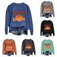 thumbnail image 1 of Xijirk Crewneck Pullover Sweatshirt Long Sleeve Oversized Fit Retro Pumpkin Season Letter Pumpkin Graphic Print for Fall Halloween and Daily Casual Wear,Blue,S, 1 of 4
